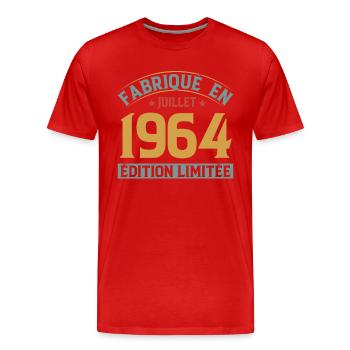 Fabriqué En Juillet 1964 Anniversaire Vintage 1964 - T-shirt bio Premium Homme - rouge - Devant - Damien (186cm)