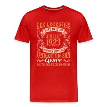 Juillet 1923 Anniversaire Idée Cadeau Vintage - T-shirt bio Premium Homme - rouge - Devant - Damien (186cm)