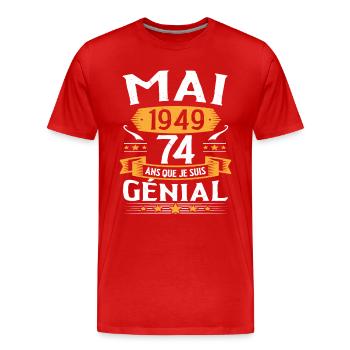 May 1949 74 years that I am awesome birthday - Men's Premium Organic T-Shirt - red - Front - Damien (186cm)