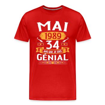 May 1989 34 years that I am awesome birthday - Men's Premium Organic T-Shirt - red - Front - Damien (186cm)