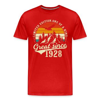 One of a kind since 1928 - Men's Premium Organic T-Shirt - red - Front - Damien (186cm)