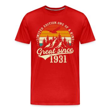 Einzigartig seit 1931 - Männer Premium Bio T-Shirt - Rot - Vorne - Damien (186cm)