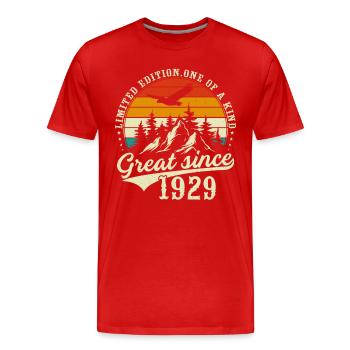 One of a kind since 1929 - Men's Premium Organic T-Shirt - red - Front - Damien (186cm)