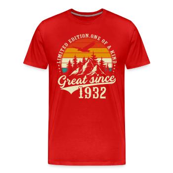 One of a kind since 1932 - Men's Premium Organic T-Shirt - red - Front - Damien (186cm)