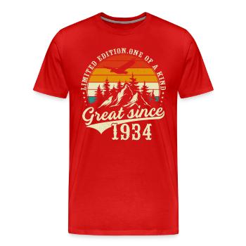 One of a kind since 1934 - Men's Premium Organic T-Shirt - red - Front - Damien (186cm)