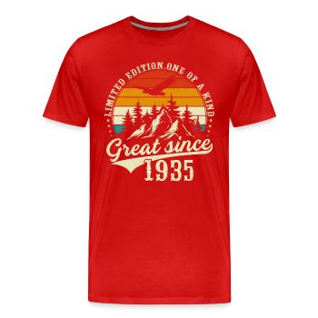 One of a kind since 1935 - Men's Premium Organic T-Shirt - red - Front - Damien (186cm)