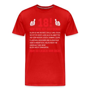18 Wie Geil Ist Das Denn - Männer Premium Bio T-Shirt - Rot - Vorne - Damien (186cm)