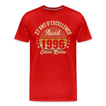 August 1996 27 Jahre Jubiläumsgeschenk - Männer Premium Bio T-Shirt - Rot - Vorne - Damien (186cm)