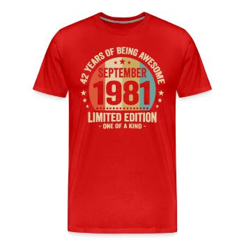 September 1981 42 Jahre Jubiläumsgeschenk - Männer Premium Bio T-Shirt - Rot - Vorne - Damien (186cm)