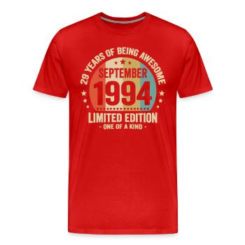 September 1994 29 Jahre Jubiläumsgeschenk - Männer Premium Bio T-Shirt - Rot - Vorne - Damien (186cm)