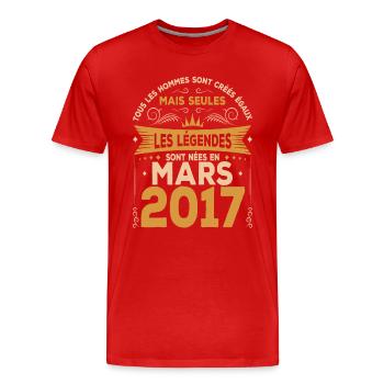 Mars 2017 | Mars 2017 anniversaire 2017 - T-shirt bio Premium Homme - rouge - Devant - Damien (186cm)