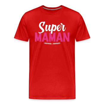 Super Maman Fleurs Rose - T-shirt bio Premium Homme - rouge - Devant - Damien (186cm)