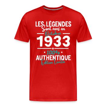 Geburtstagsgeschenk Oktober 1933 - 90 Jahre - Männer Premium Bio T-Shirt - Rot - Vorne - Damien (186cm)