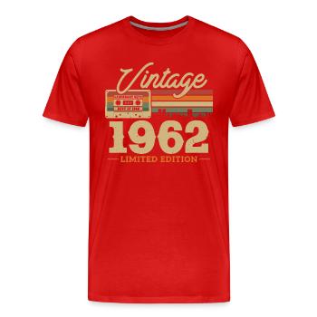 1962 - 61/62 ans d’anniversaire - T-shirt bio Premium Homme - rouge - Devant - Damien (186cm)