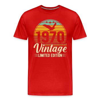 Joie d’anniversaire vintage des années 1970 - T-shirt bio Premium Homme - rouge - Devant - Damien (186cm)