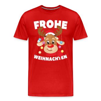 Lustiger Rentier Frohe Weihnachten - Männer Premium Bio T-Shirt - Rot - Vorne - Damien (186cm)