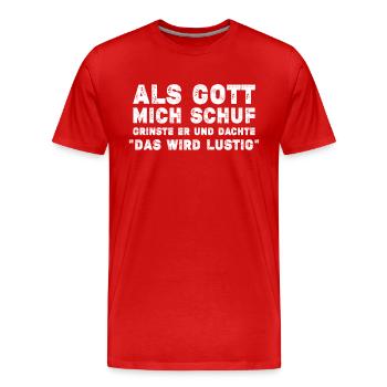 Göttlich Grinsen - Männer Premium Bio T-Shirt - Rot - Vorne - Damien (186cm)