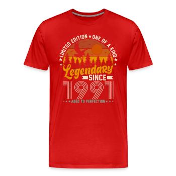 Zeitlose Eleganz 1991 - Männer Premium Bio T-Shirt - Rot - Vorne - Damien (186cm)