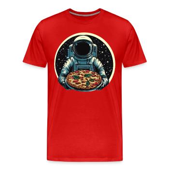 Astronaute avec un design d’espace de pizza salami - T-shirt bio Premium Homme - rouge - Devant - Damien (186cm)