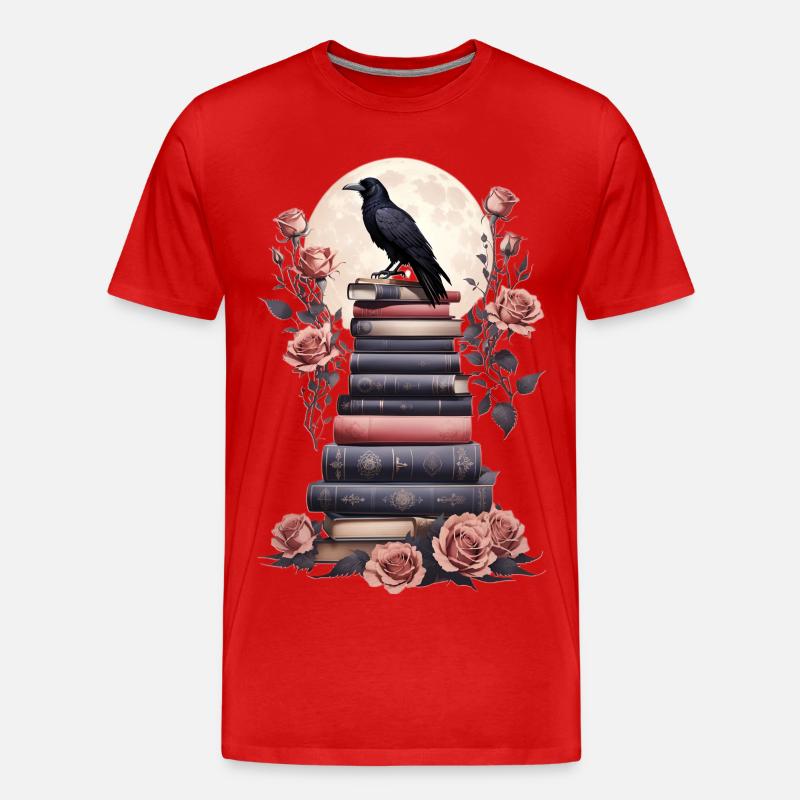 Bücherstapel mit Rabe - Männer Premium Bio T-Shirt - Rot