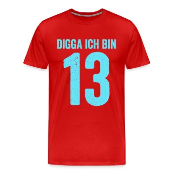 Blue Digga J’ai 13 ans garçon 13ème anniversaire - T-shirt bio Premium Homme - rouge - Devant - Damien (186cm)