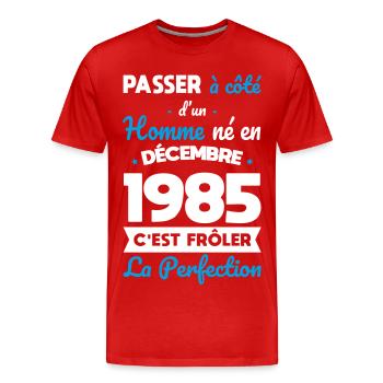 Anniversaire 40 ans - Né en Décembre 1985 - T-shirt bio Premium Homme - rouge - Devant - Damien (186cm)