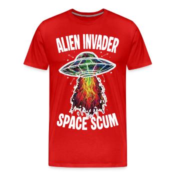 UFO Alien Invader Space Scum Scribble - Men's Premium Organic T-Shirt - red - Front - Damien (186cm)