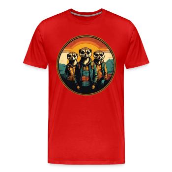 Coole Erdmännchen im Outdoor Outfit Vintage Stil - Männer Premium Bio T-Shirt - Rot - Vorne - Damien (186cm)