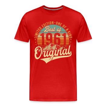 Original 1961 Vintage Anniversaire Rétro - T-shirt bio Premium Homme - rouge - Devant - Damien (186cm)