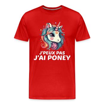 Ich kann nicht, ich habe ein Pony - Männer Premium Bio T-Shirt - Rot - Vorne - Damien (186cm)
