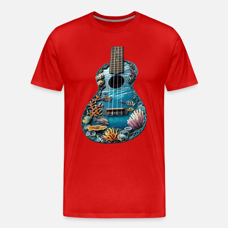 Fisch Ukulele - Männer Premium Bio T-Shirt - Rot