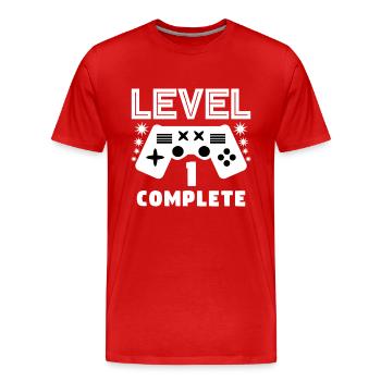 Level 1 complete 1 Geburtstag Spielkonsole - Männer Premium Bio T-Shirt - Rot - Vorne - Damien (186cm)