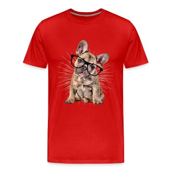 FRENCH BULLDOG with glasses Dog Dogs - Men's Premium Organic T-Shirt - red - Front - Damien (186cm)