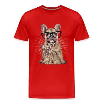 DOG with glasses Dog Dogs Bulldog - Men's Premium Organic T-Shirt - red - Front - Damien (186cm)