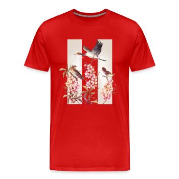 Fleurs asiatiques Oiseaux Aquarelle - T-shirt bio Premium Homme - rouge - Devant - Damien (186cm)