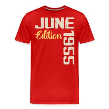 Né(e) en Juin 1955 Cadeau Juin 1955 Anniversaire - T-shirt bio Premium Homme - rouge - Devant - Damien (186cm)