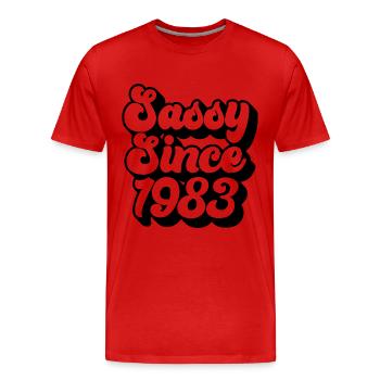 Sassy Since 1983, 40ème Cadeau d’Anniversaire 40 ans - T-shirt bio Premium Homme - rouge - Devant - Damien (186cm)