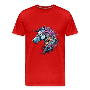 Einhorn Portrait - Männer Premium Bio T-Shirt - Rot - Vorne - Damien (186cm)