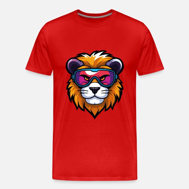 Löwe Ski Brille Comic - Männer Premium Bio T-Shirt - Rot