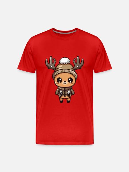Reh Niedlich Winter - Männer Premium Bio T-Shirt - Rot
