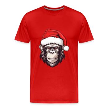 Portrait de Noël tête de singe - T-shirt bio Premium Homme - rouge - Devant - Damien (186cm)