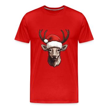 Portrait de Noël tête de cerf - T-shirt bio Premium Homme - rouge - Devant - Damien (186cm)