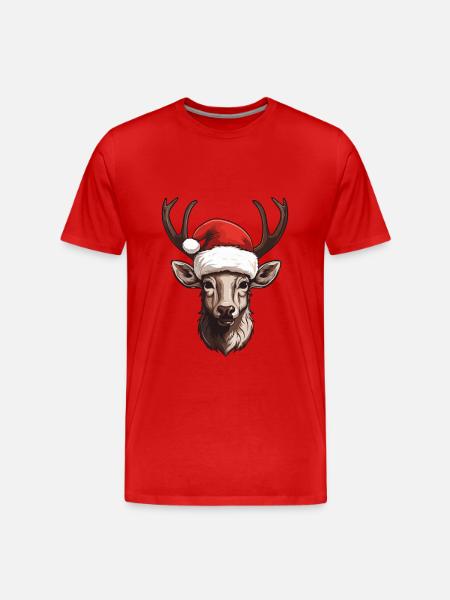 Deer Head Christmas Portrait - Men's Premium Organic T-Shirt - red
