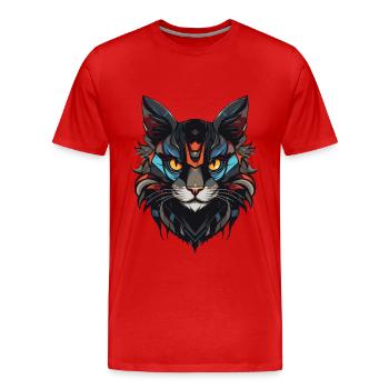 Tête de chat - T-shirt bio Premium Homme - rouge - Devant - Damien (186cm)
