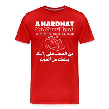 Un casque de sécurité sur votre tête protège votre vie - T-shirt bio Premium Homme - rouge - Devant - Damien (186cm)