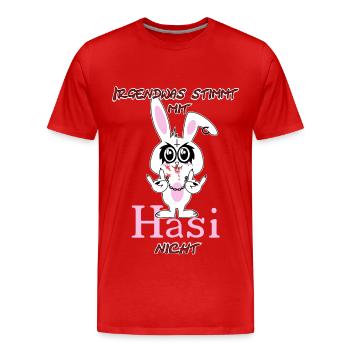Irgendwas stimmt mit Hasi nicht - Männer Premium Bio T-Shirt - Rot - Vorne - Damien (186cm)