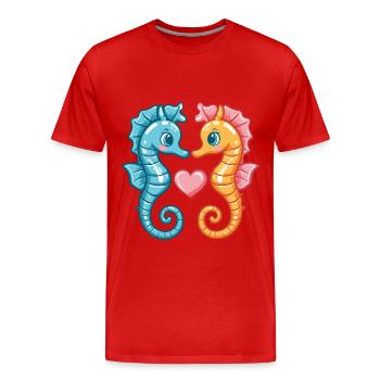 Seahorse Couple Love Couple In Love - Men's Premium Organic T-Shirt - red - Front - Damien (186cm)