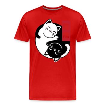 Chats Yin et Yang - T-shirt bio Premium Homme - rouge - Devant - Damien (186cm)