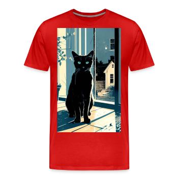 Kurzhaarige Hauskatze in der Nacht - Männer Premium Bio T-Shirt - Rot - Vorne - Damien (186cm)