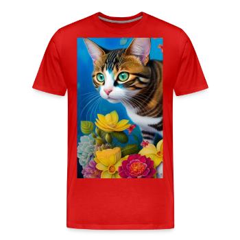 Cute domestic short haired cat - Men's Premium Organic T-Shirt - red - Front - Damien (186cm)
